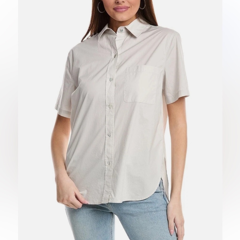NWT Vince Camp Shirt Salt Glass Light Gray Short Sleeve Button Front Sz M